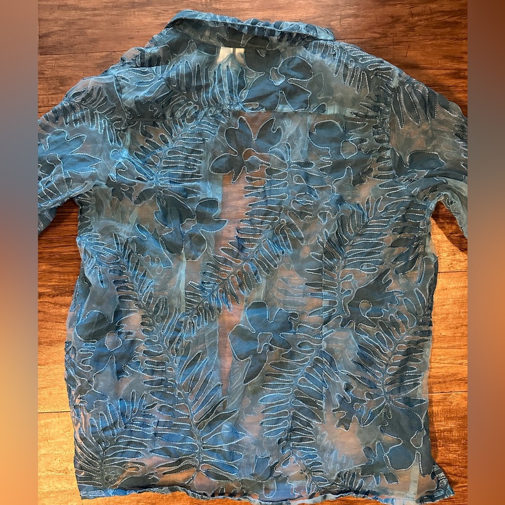 Units vintage turquoise blue lacey women’s button up blouse - Picture 6 of 9